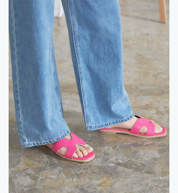 titivate「フラットスクエアサンダル」|サンダル|ピンク