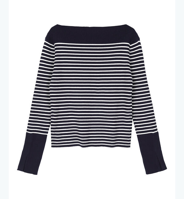 ur's「ボートネックスリットスリーブリブニット」|ニット・セーター|ネイビー/ホワイト