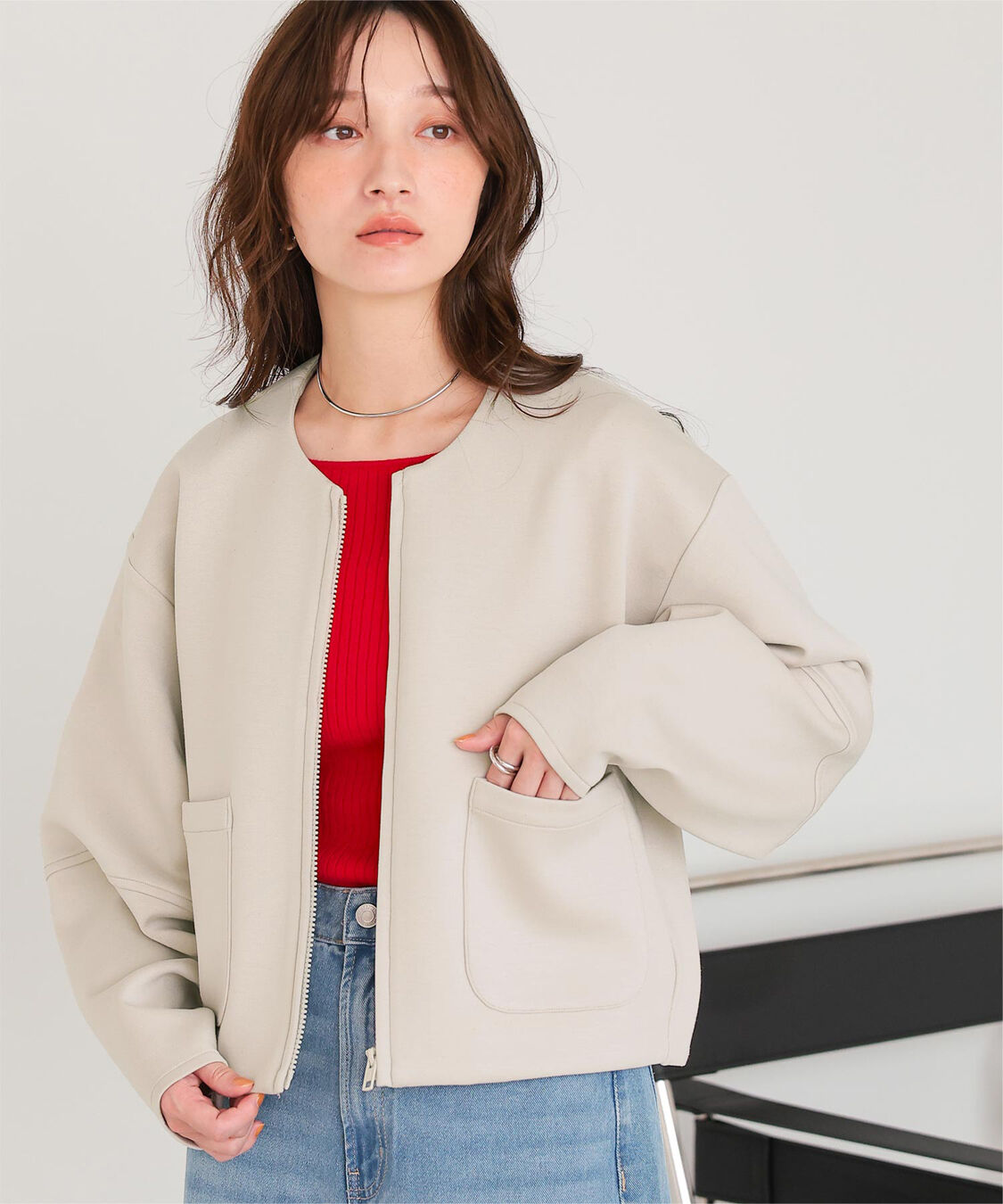 titivate「コクーンスリーブブルゾン」|ブルゾン・スタジャン|グレージュ