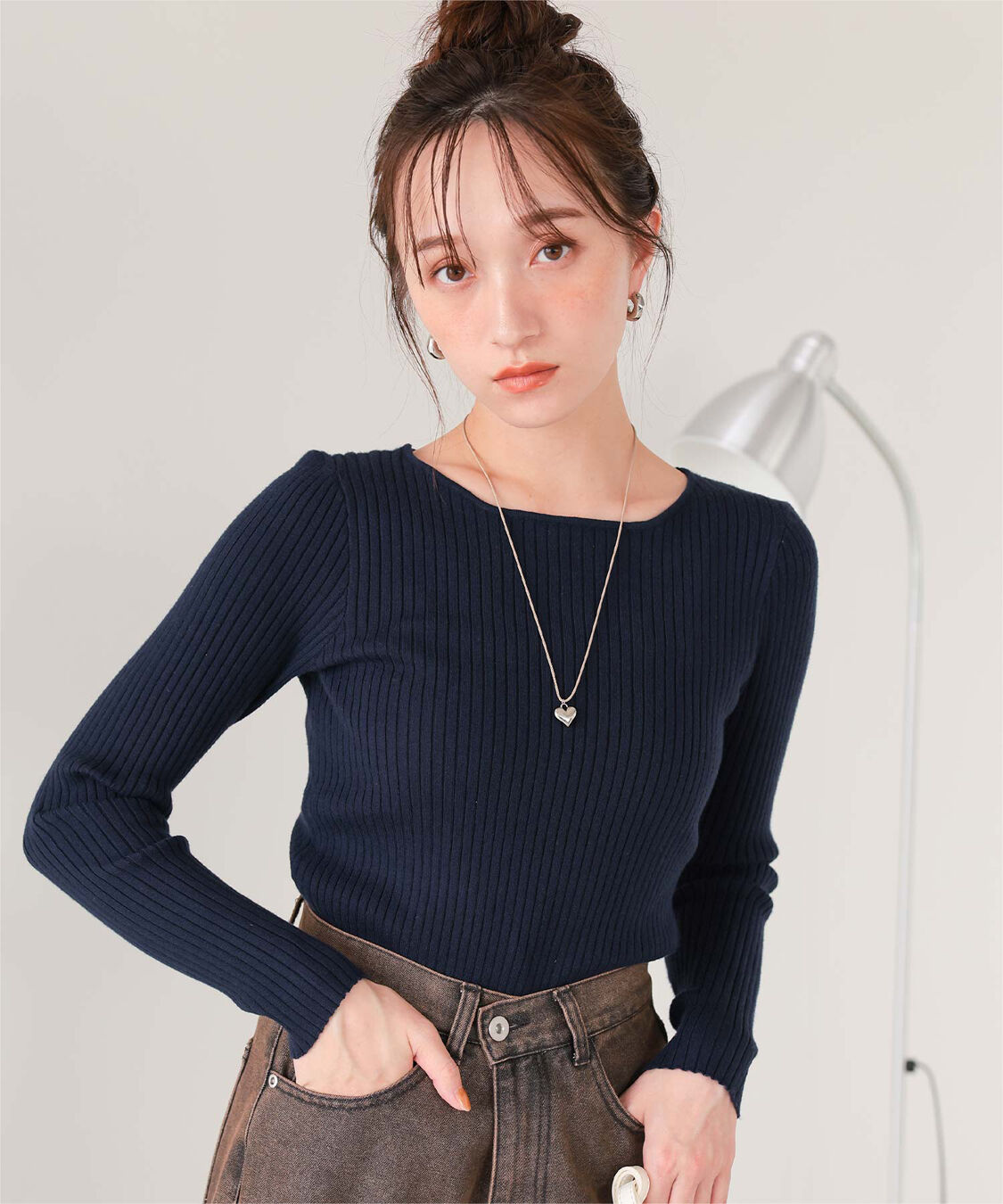 titivate「ボートネックリブ編みニット」|ニット・セーター|ネイビー