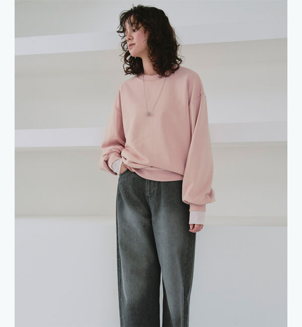 titivate「クルーネックルーズスウェットプルオーバー」|スウェット・ジャージ|無地/ピンク