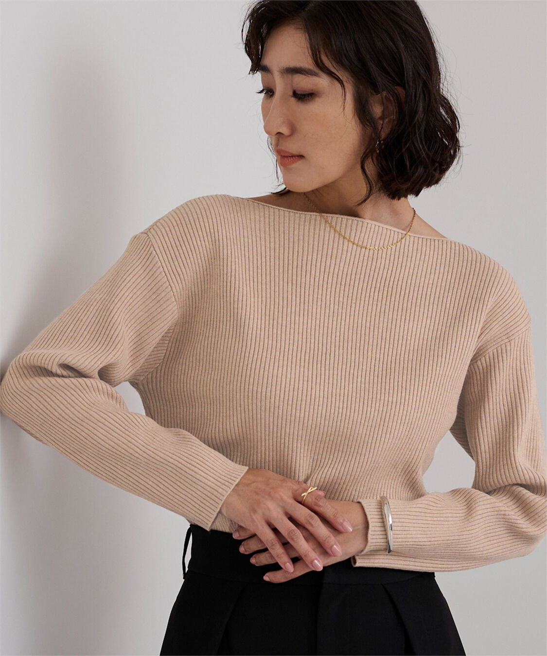 ur's「ボートネックドロップショルダーリブニット」|ニット・セーター|