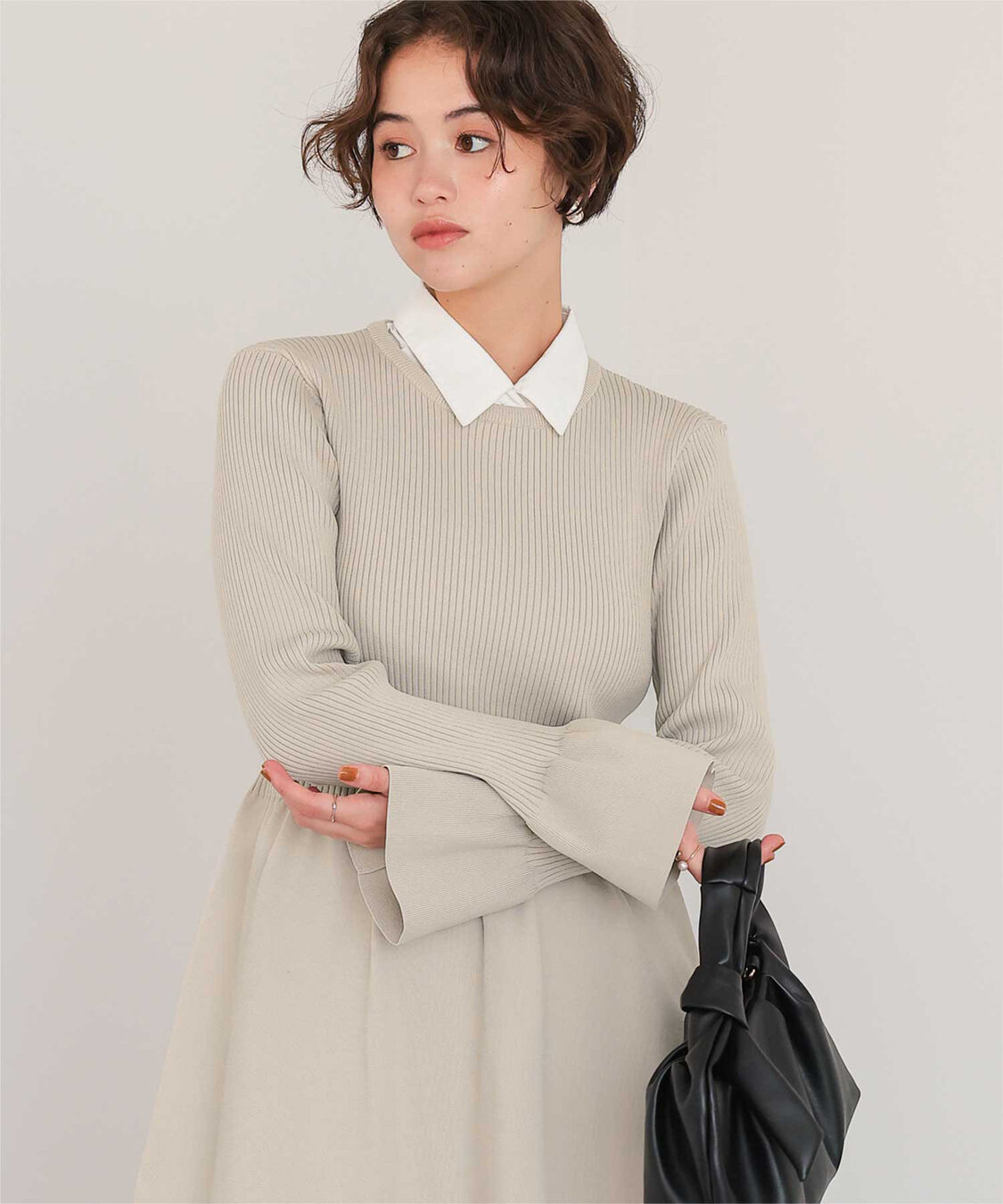 titivate「襟付きボリュームスカートニットワンピース」|ワンピース|