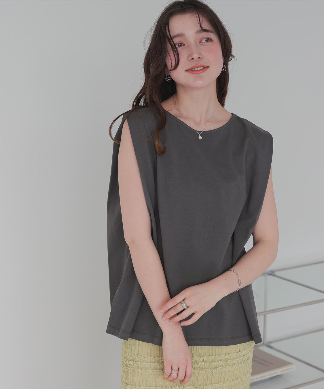 titivate「汗染み防止フレンチスリーブTシャツ」|Tシャツ・カットソー|チャコール