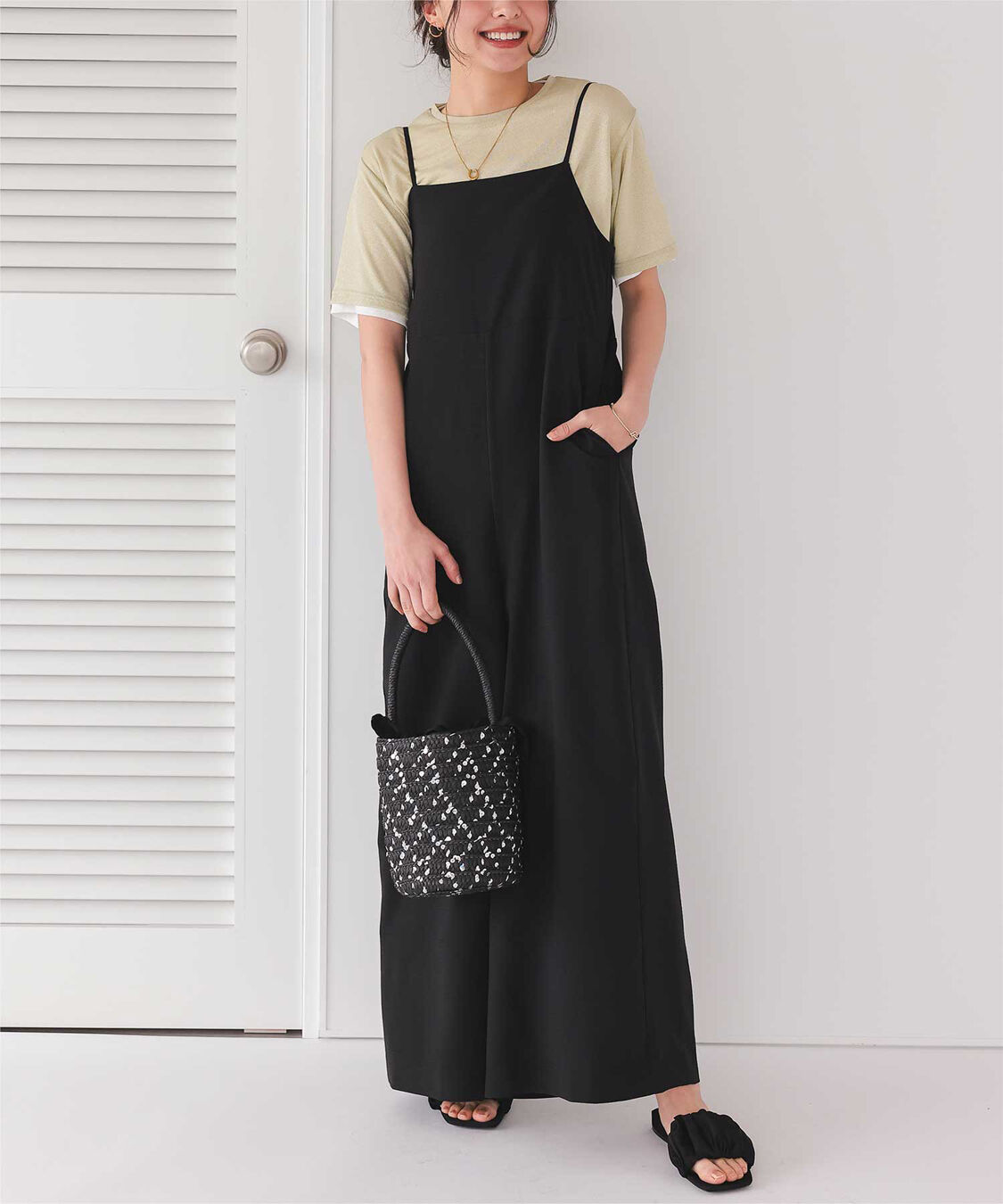 titivate「バックデザインルーズキャミソールオールインワン」|オールインワン|ブラック