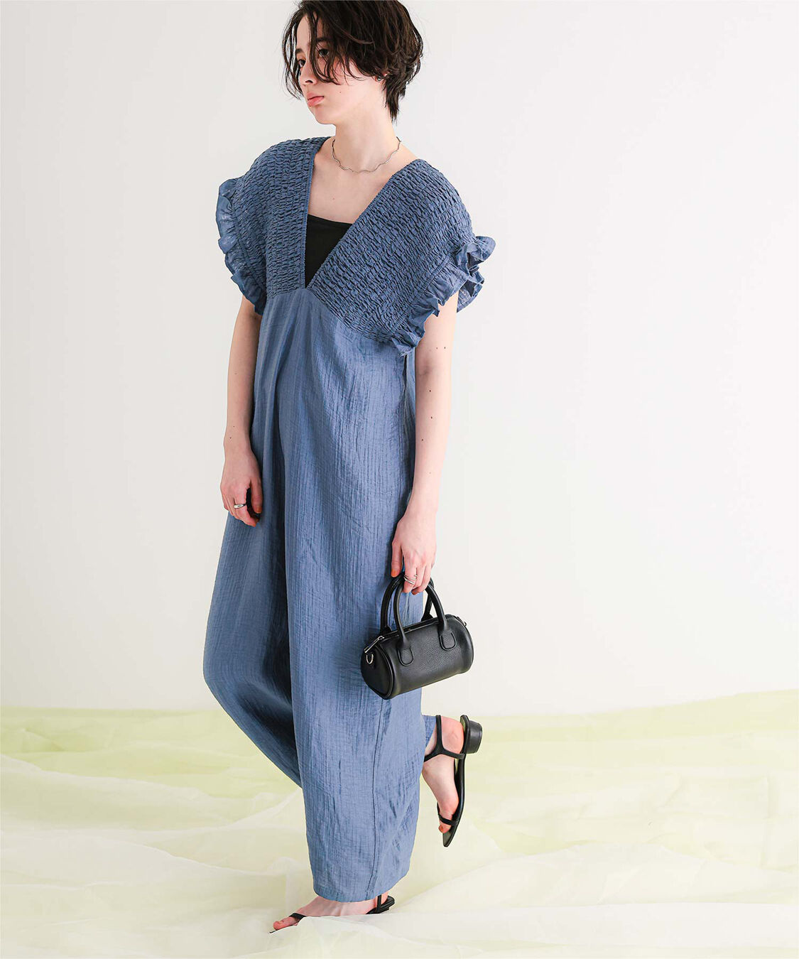 titivate「シャーリングフリルオールインワン」|オールインワン|ブルー