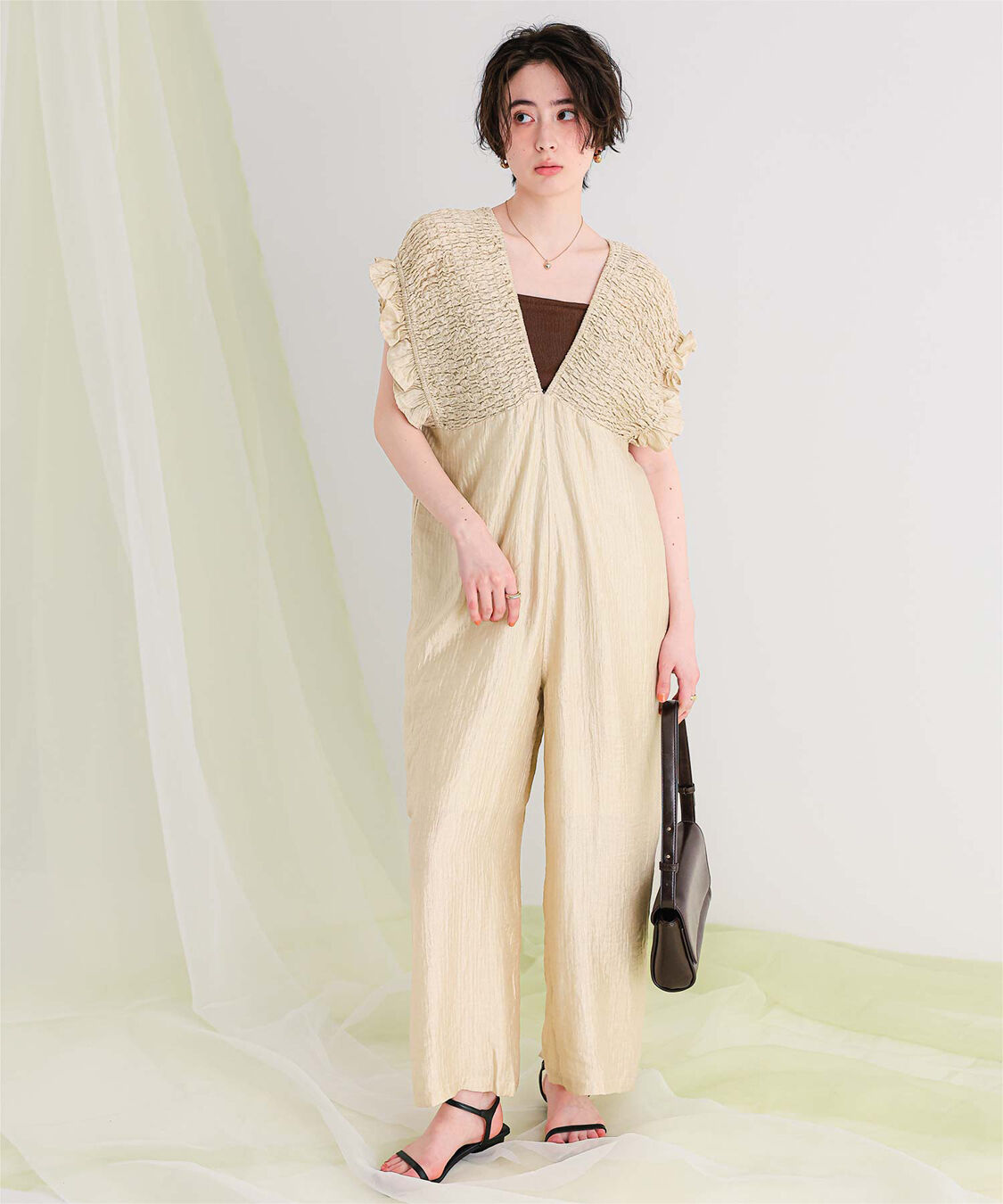 titivate「シャーリングフリルオールインワン」|オールインワン|ライトベージュ