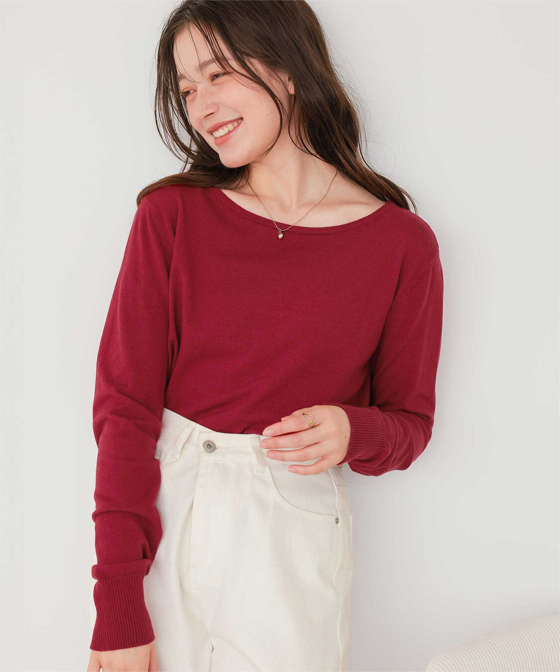 titivate「なめらか手触りカシミヤタッチボートネックニット」|ニット・セーター|レッド