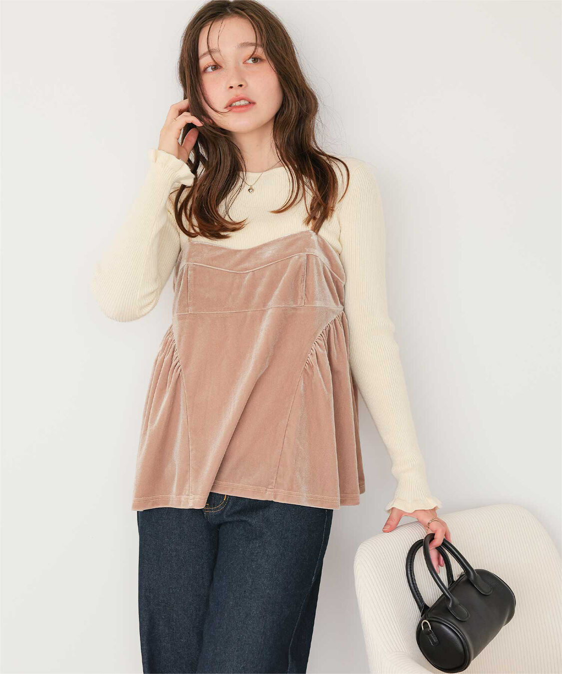 titivate「ふわっとタッチフリルスリーブリブニット」|ニット・セーター|