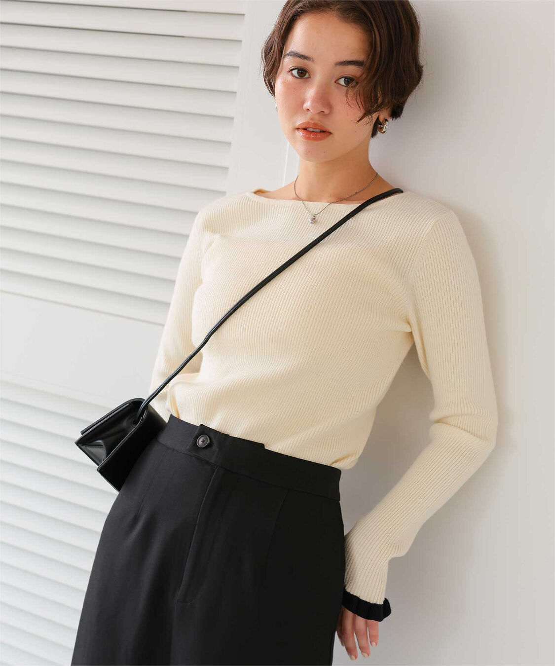 titivate「ふわっとタッチフリルスリーブリブニット」|ニット・セーター|