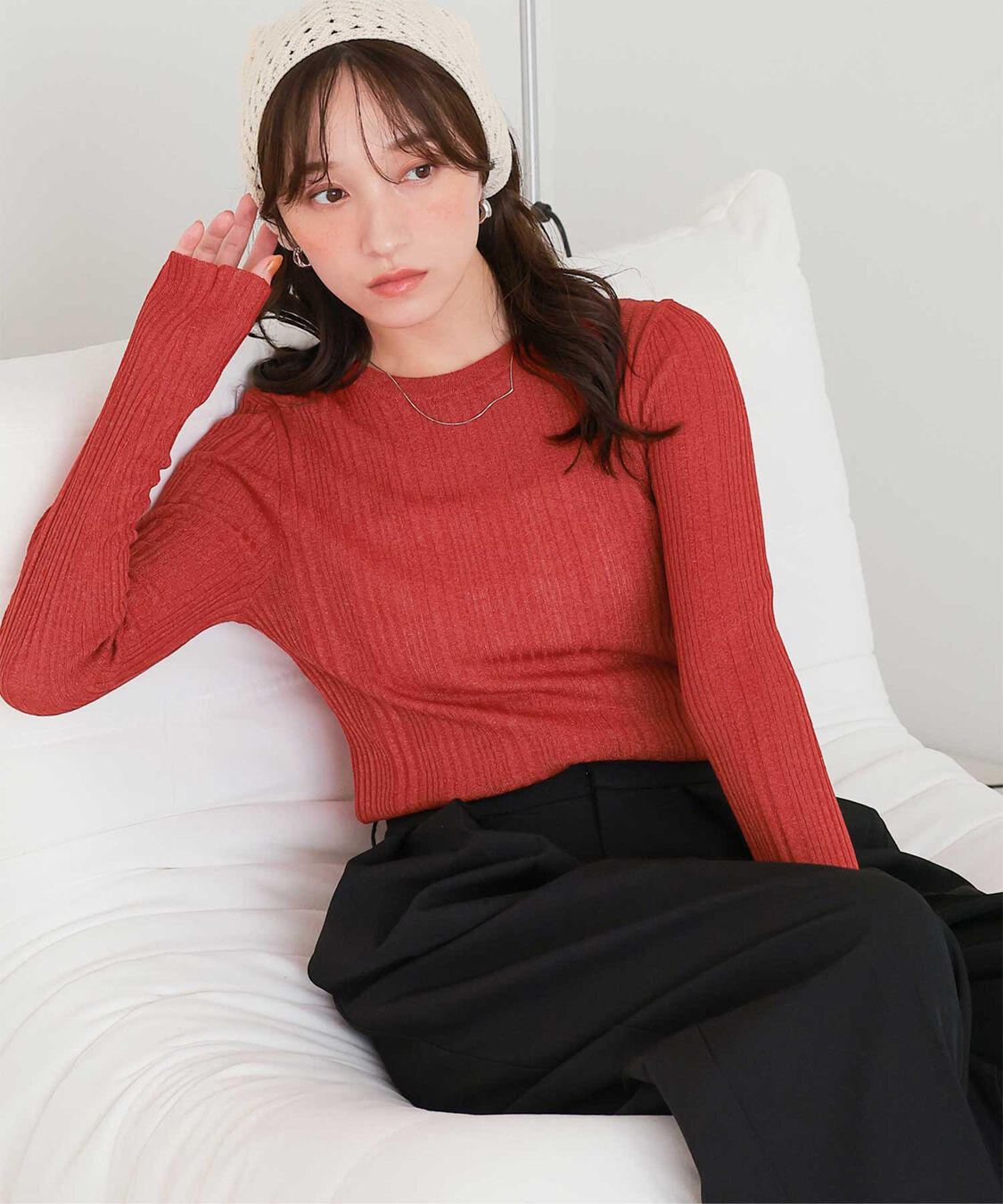 titivate「クルーネックランダムリブシアーニット」|ニット・セーター|