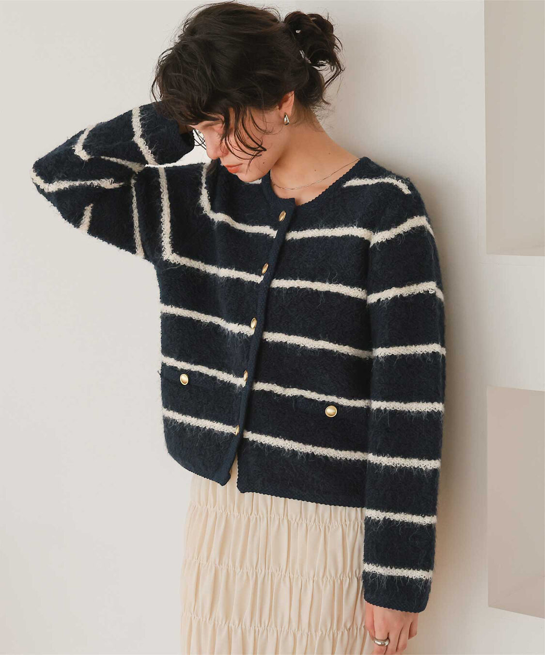 titivate「プチループゴールド釦ニットカーディガン」|ニット・セーター|ボーダー2