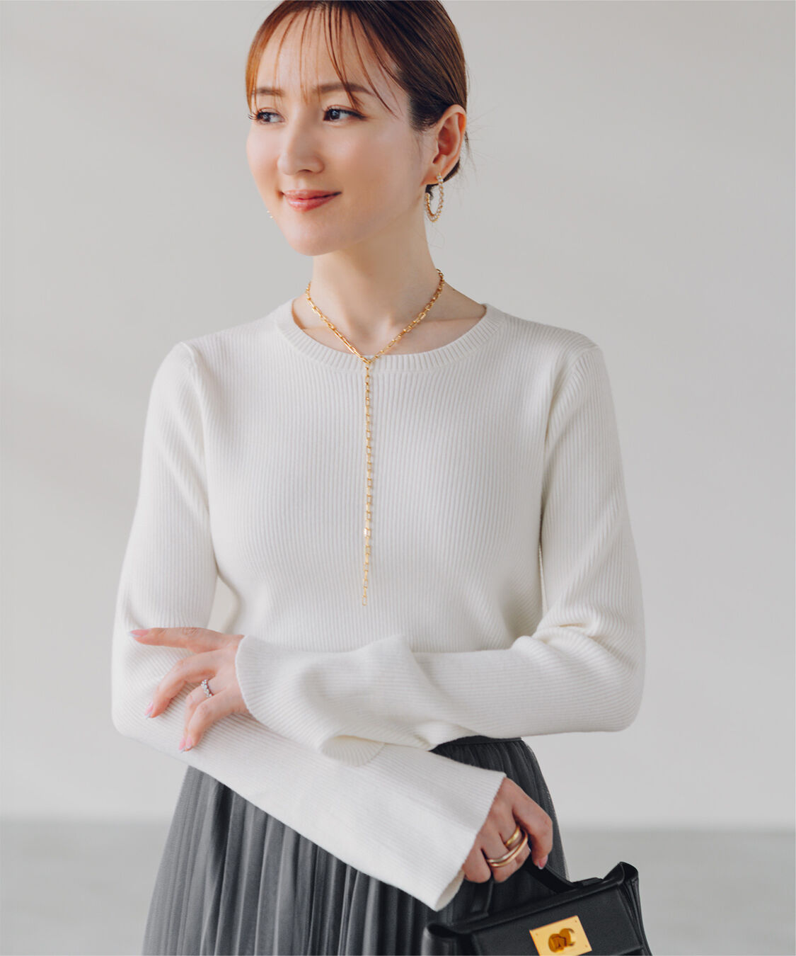 ur's「【星玲奈さんコラボアイテム】フレアスリーブリブニット」|ニット・セーター|ホワイト