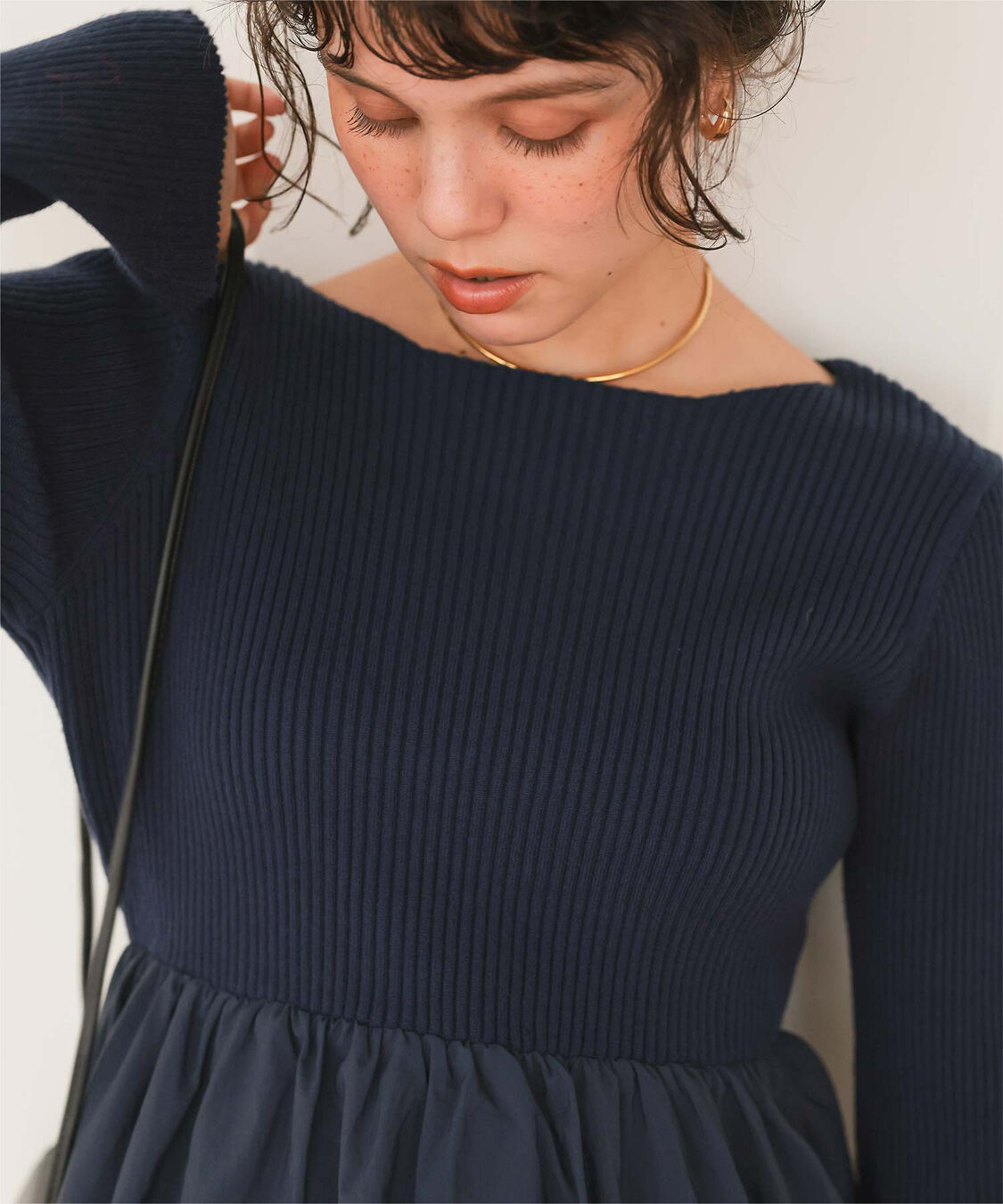 titivate「ヘムバルーンドッキングボートネックリブニット」|ニット・セーター|