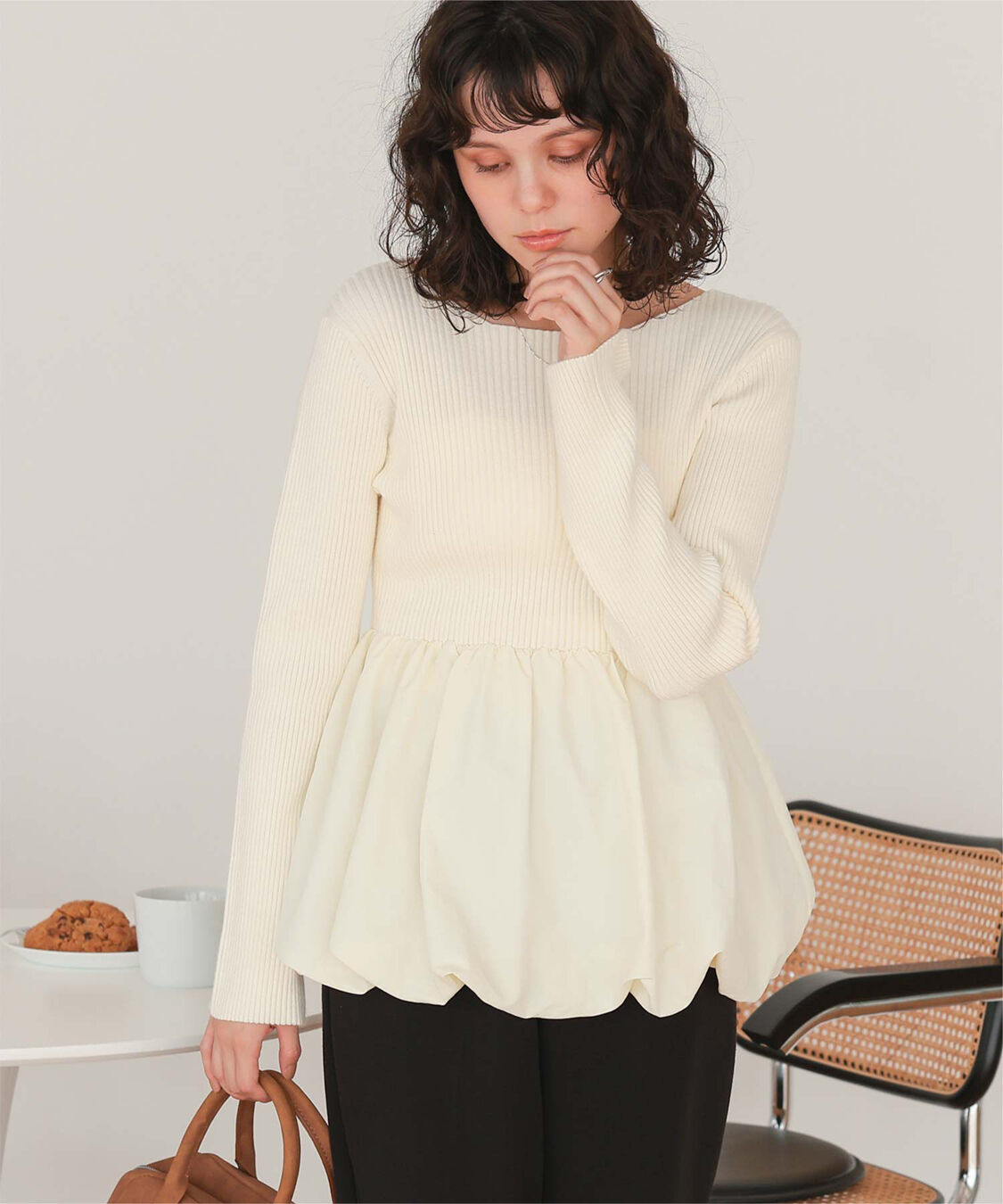titivate「ヘムバルーンドッキングボートネックリブニット」|ニット・セーター|
