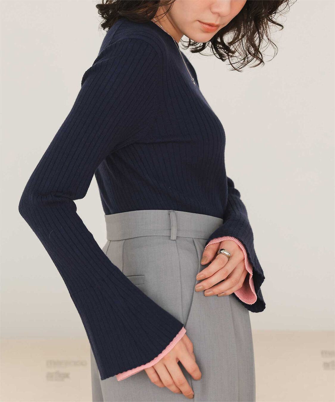 titivate「配色シアードッキングフレアスリーブリブニット」|ニット・セーター|