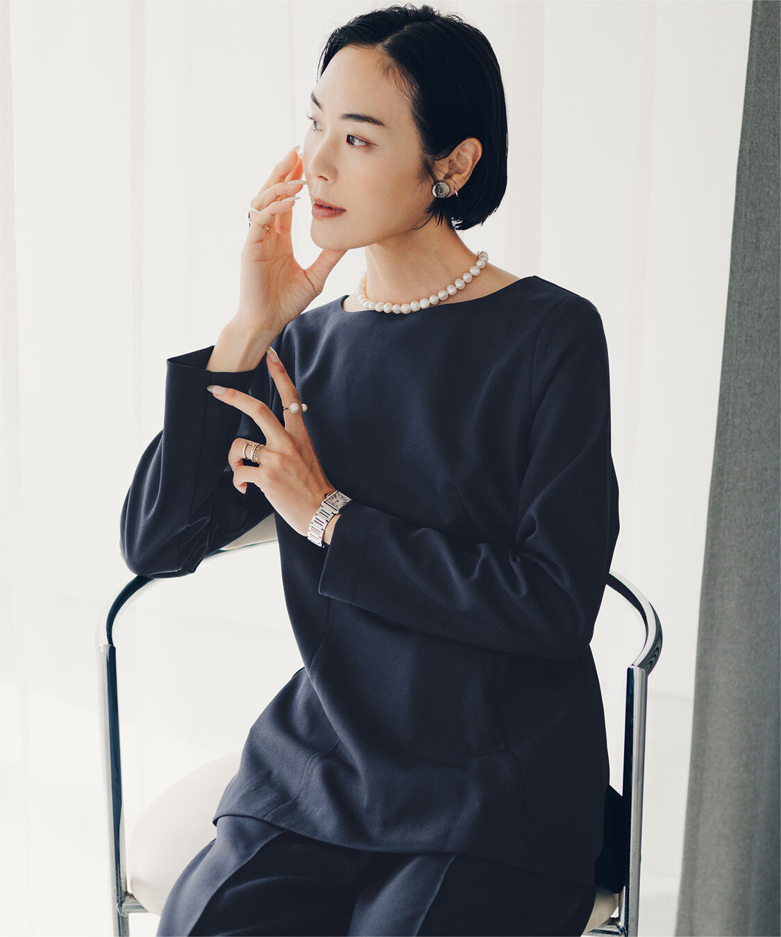 ur's「【小林有里さんコラボアイテム】ボートネックペプラムブラウス」|シャツ・ブラウス|