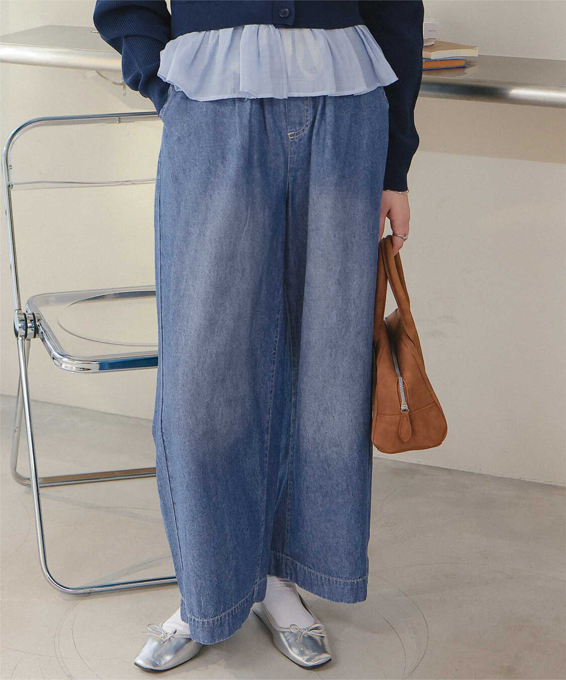 titivate「イージーワイドデニムパンツ」|デニム|ブルー