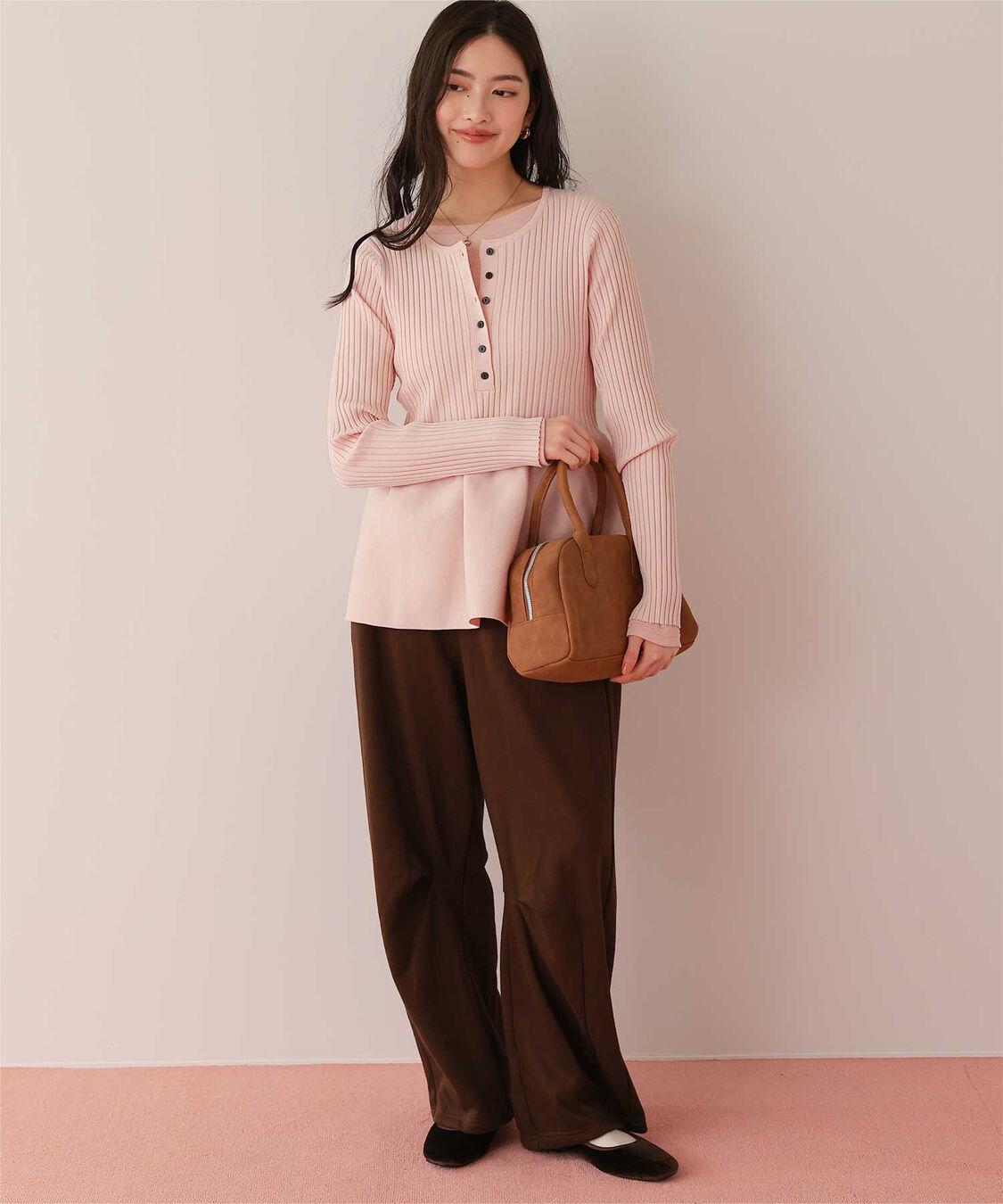 titivate「前後2wayヘンリーネックペプラムニットトップス」|ニット・セーター|