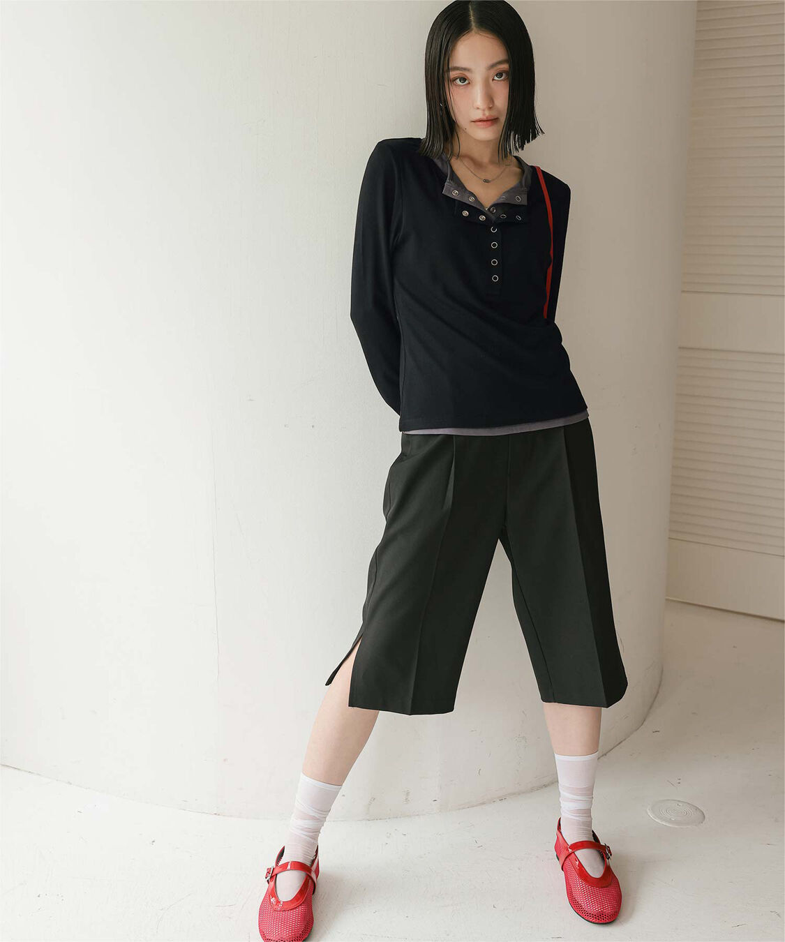 miette「レイヤード風ヘンリーネックトップス」|Tシャツ・カットソー|