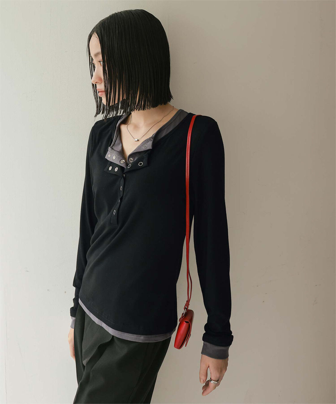 miette「レイヤード風ヘンリーネックトップス」|Tシャツ・カットソー|