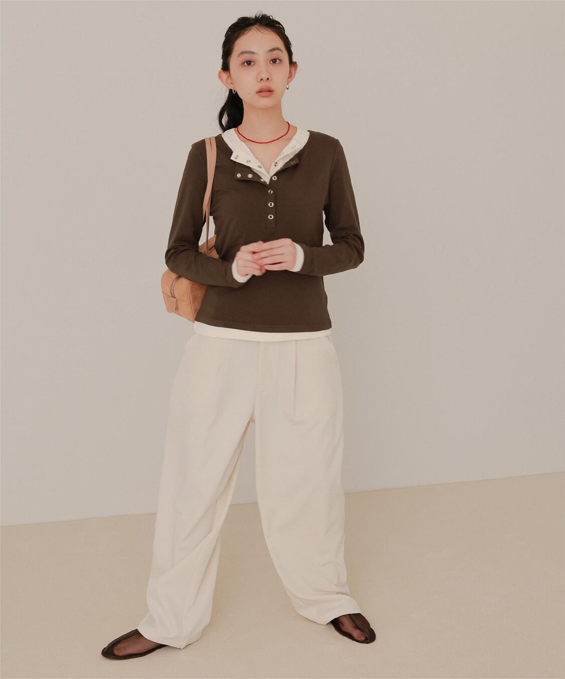 miette「レイヤード風ヘンリーネックトップス」|Tシャツ・カットソー|