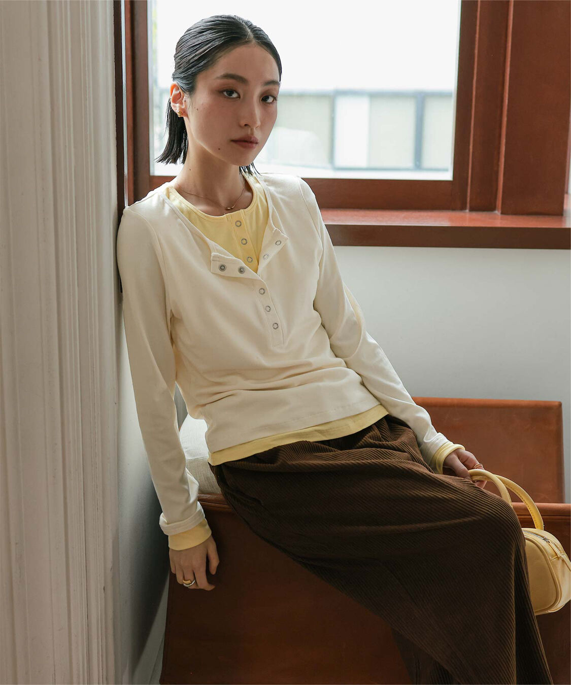 miette「レイヤード風ヘンリーネックトップス」|Tシャツ・カットソー|アイボリー