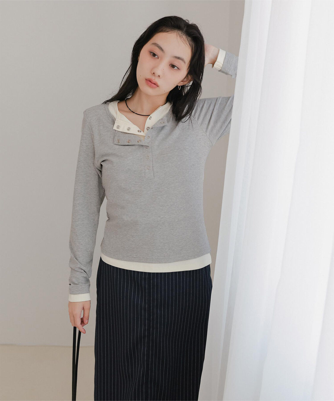 miette「レイヤード風ヘンリーネックトップス」|Tシャツ・カットソー|