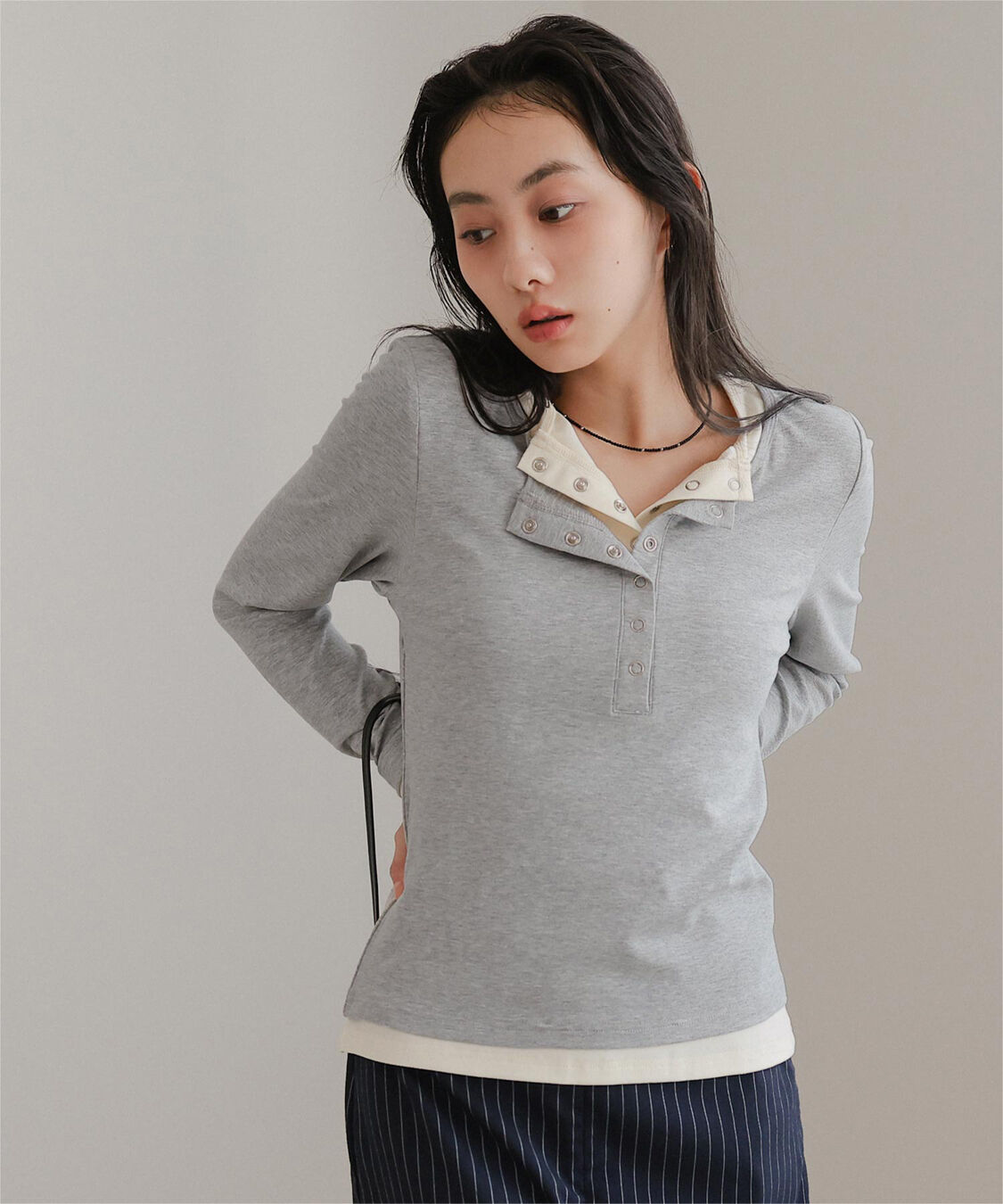 miette「レイヤード風ヘンリーネックトップス」|Tシャツ・カットソー|