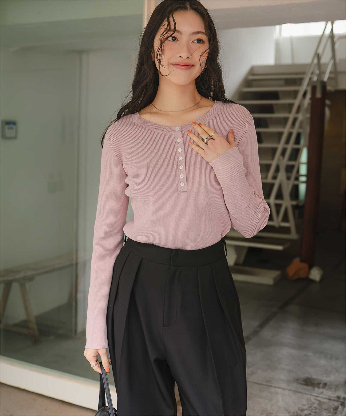 titivate「前後2wayUVケア/抗ピルヘンリーネックリブニット」|ニット・セーター|