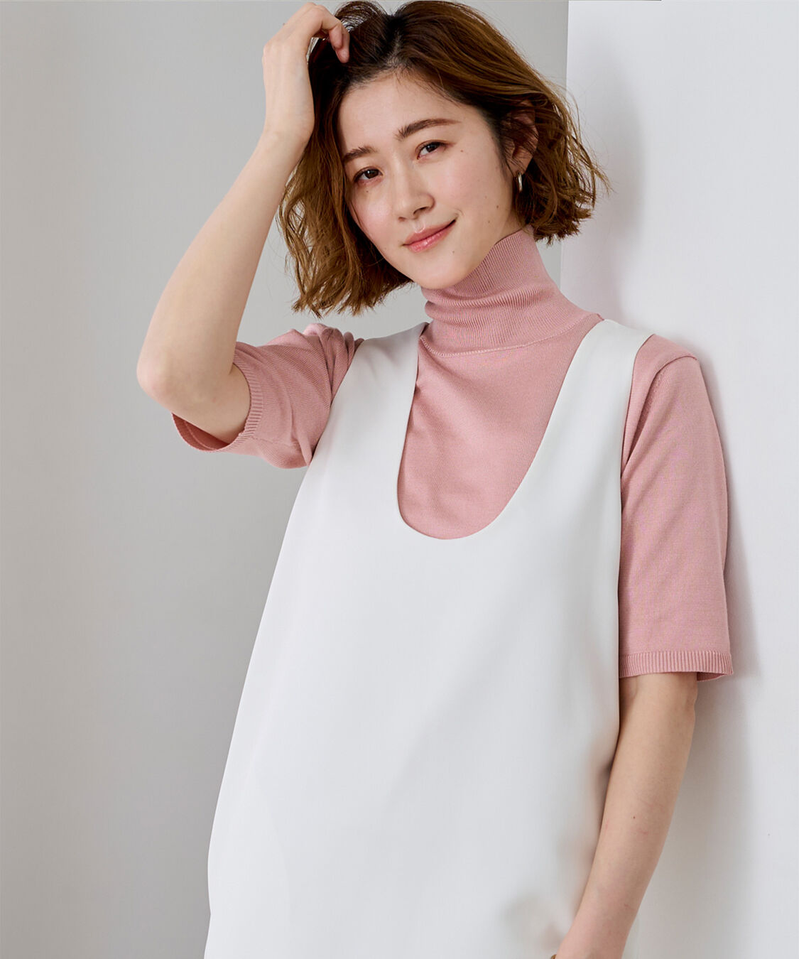 ur's「ハイネックハーフスリーブフィットニット」|ニット・セーター|ピンク