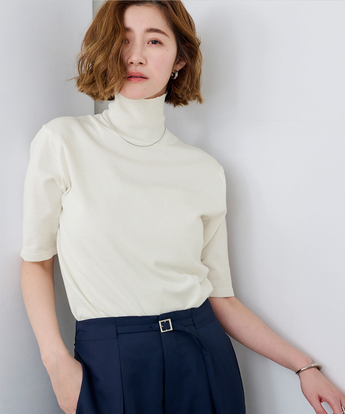 ur's「ハイネックハーフスリーブフィットニット」|ニット・セーター|ホワイト