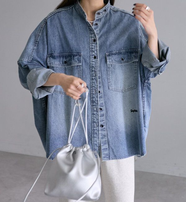  「【累計1万枚突破！名品】ヴィンテージライクデニムバンドカラーシャツ」|シャツ・ブラウス|