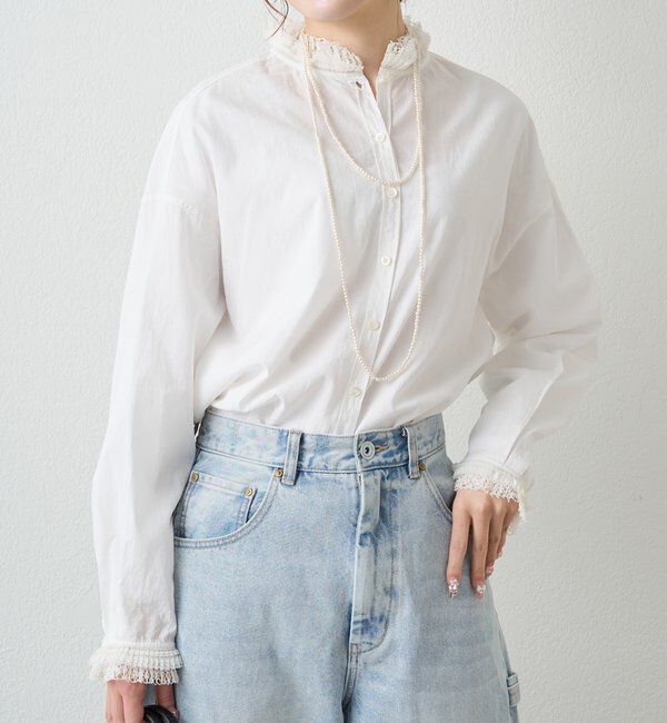  「襟袖プリーツレースブラウス」|シャツ・ブラウス|オフホワイト