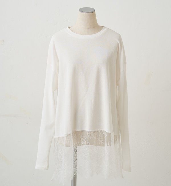  「レースヘムシアーワッフルカットソー」|プルオーバー|