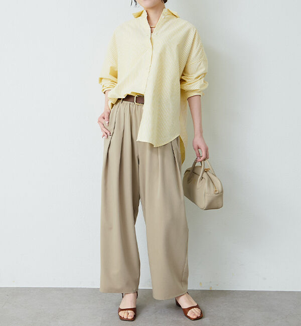  「【リニューアル】ツータックウエストゴムストレッチパンツ」|スラックス|