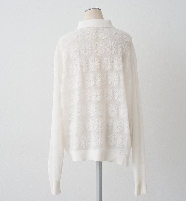  「透かし編み花柄ジャガード襟付カーディガン」|ニット・セーター|