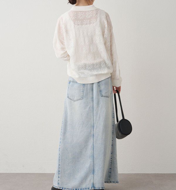  「透かし編み花柄ジャガード襟付カーディガン」|ニット・セーター|