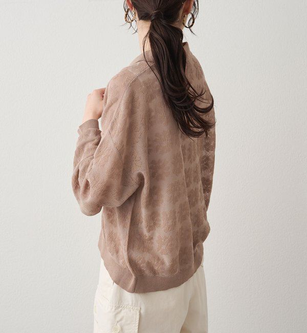  「透かし編み花柄ジャガード襟付カーディガン」|ニット・セーター|