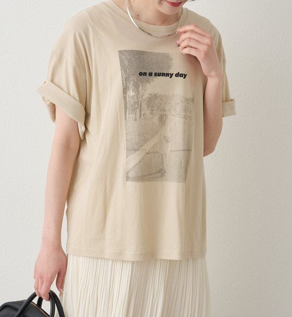  「テキストアートプリントTシャツ」|Tシャツ・カットソー|ベージュ