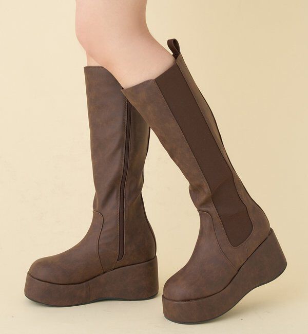  「【マイナス3キロ見え/SNSで話題】厚底サイドゴアロングブーツ」|その他|ダークブラウン