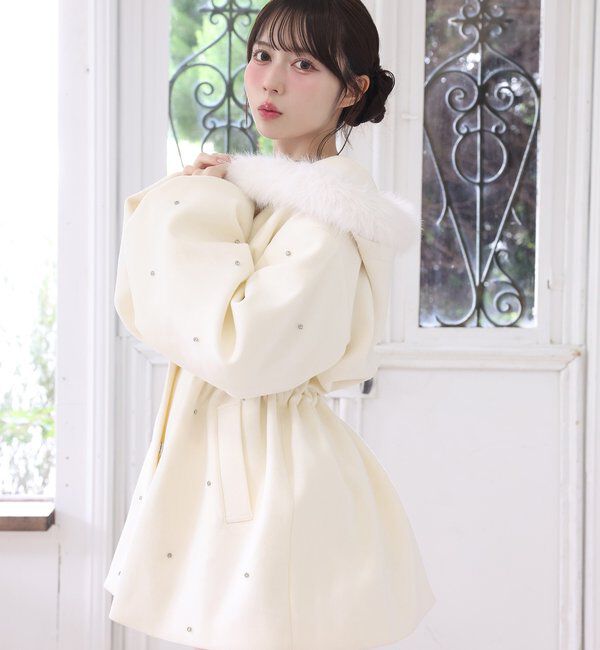  「フードフェイクファービジューミドルコート」|その他|