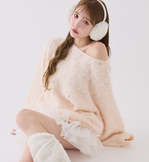  「ビジューシャギーニット」|ニット・セーター|ピンク