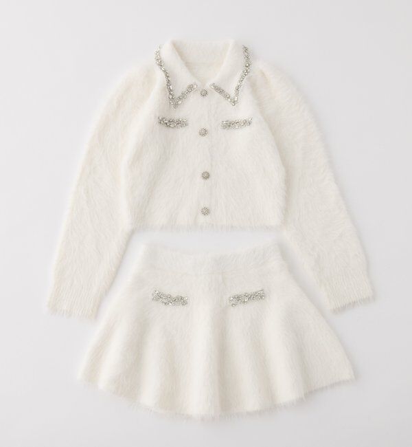  「ビジュー付フェザーニットセットアップ」|ワンピース|