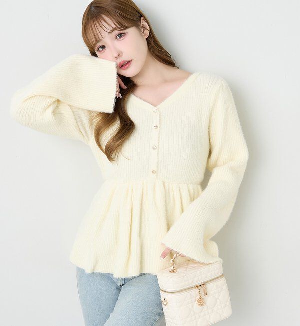  「バックリボンフェザーペプラムニット」|ニット・セーター|