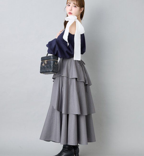  「スリットティアードロングスカート／後ろレースアップ」|スカート|