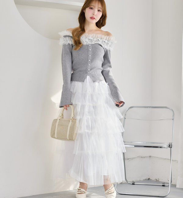  「チュールフリルオフショルニット」|ニット・セーター|