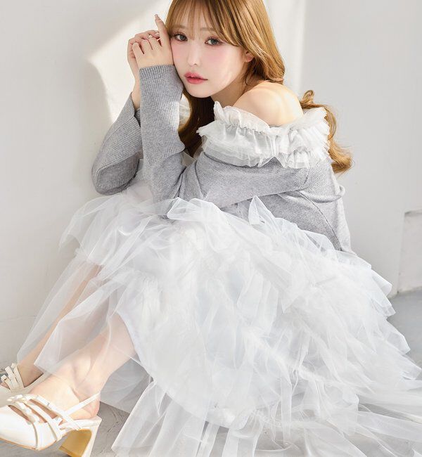  「チュールフリルオフショルニット」|ニット・セーター|