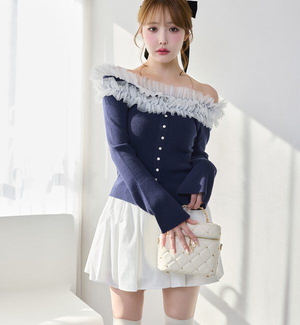  「チュールフリルオフショルニット」|ニット・セーター|