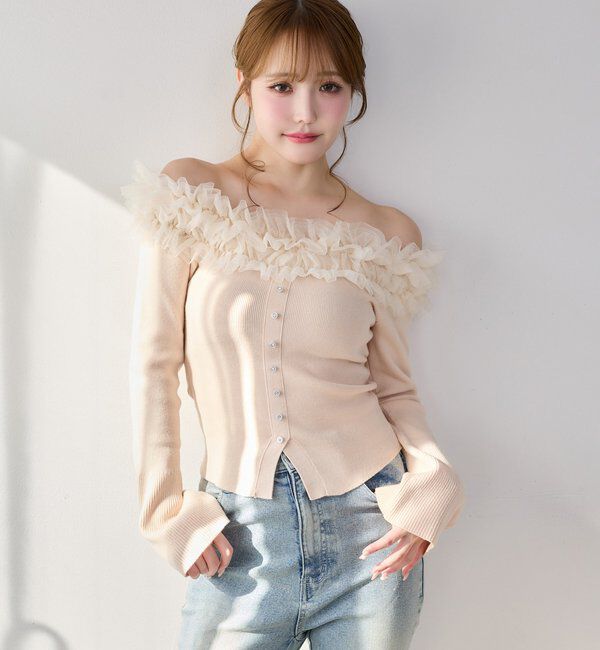  「チュールフリルオフショルニット」|ニット・セーター|